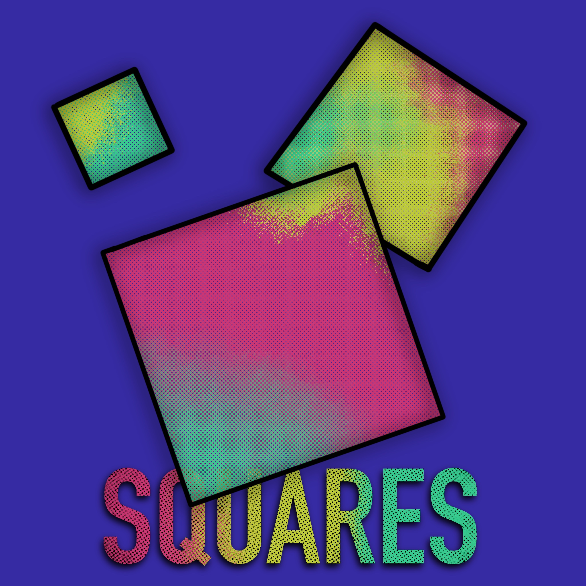Squares with the colors yellow, mint green, blue, and pink.